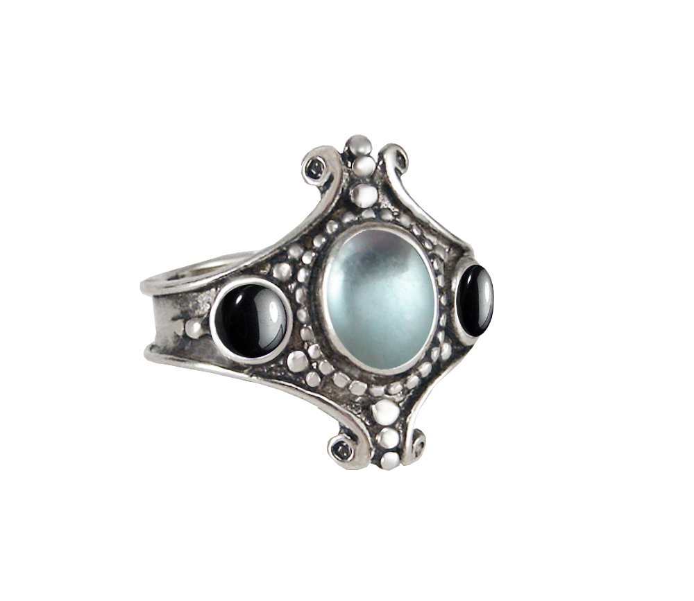 Sterling Silver Imperial Ring With Blue Topaz And Hematite Size 9